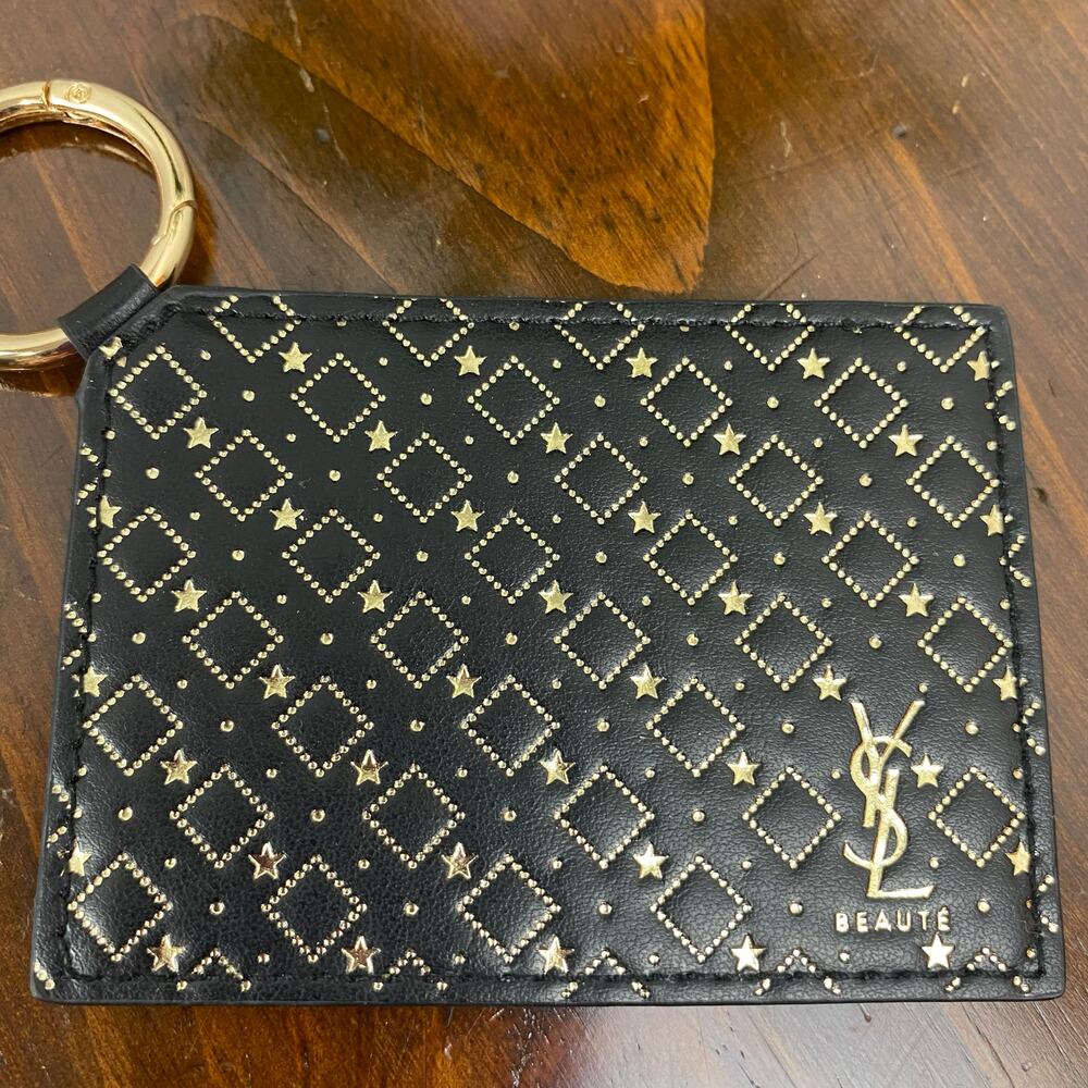 NEW Yves Saint Laurent Beaute Card Size Mirror Key Ring Logo Pattern Black - Picture 4 of 7